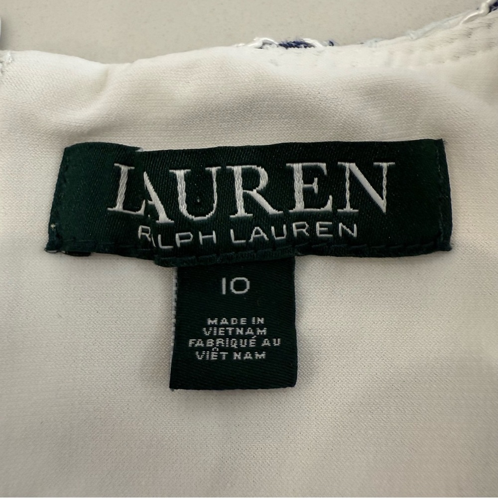 Lauren Ralph Lauren Floral Lace Sheath Dress Women’s 10 Blue/White Scalloped Hem - Picture 6 of 9